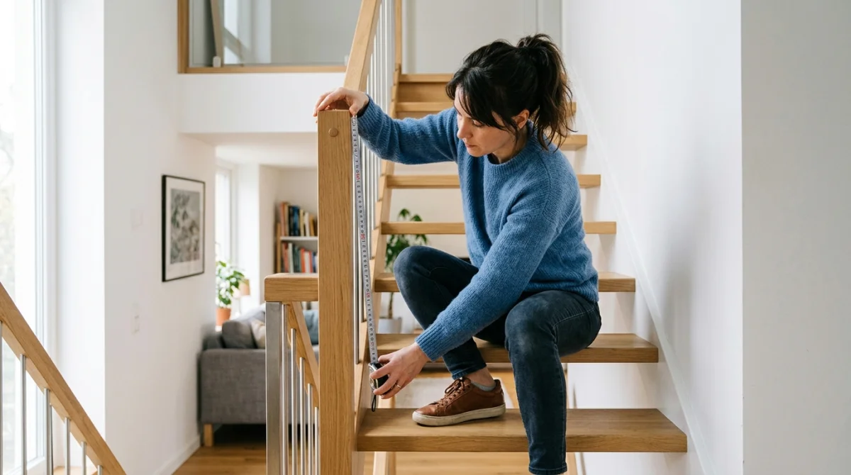 Mesure de la hauteur d'un garde-corps d'escalier pour conformité réglementaire