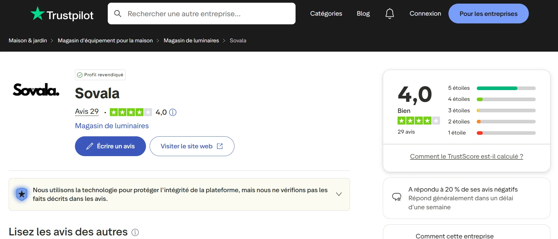 Quels sont les avis que l'on peut trouver sur Sovala ?
