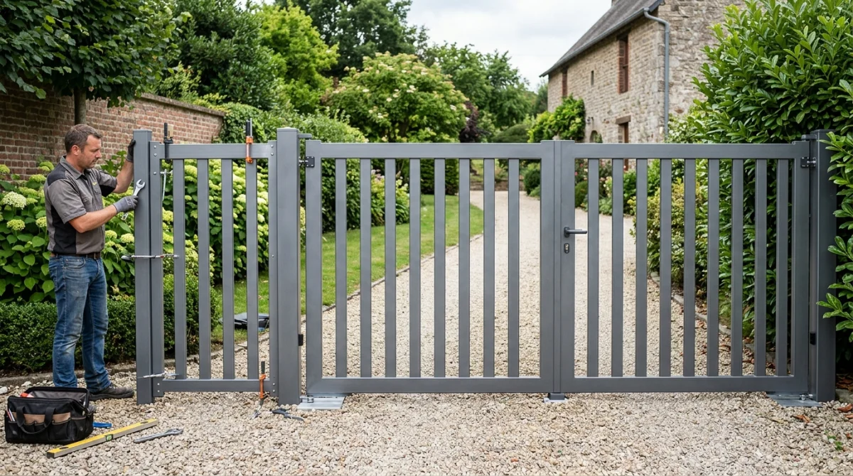 Portail en aluminium agrandi avec une section supplémentaire visiblement intégrée