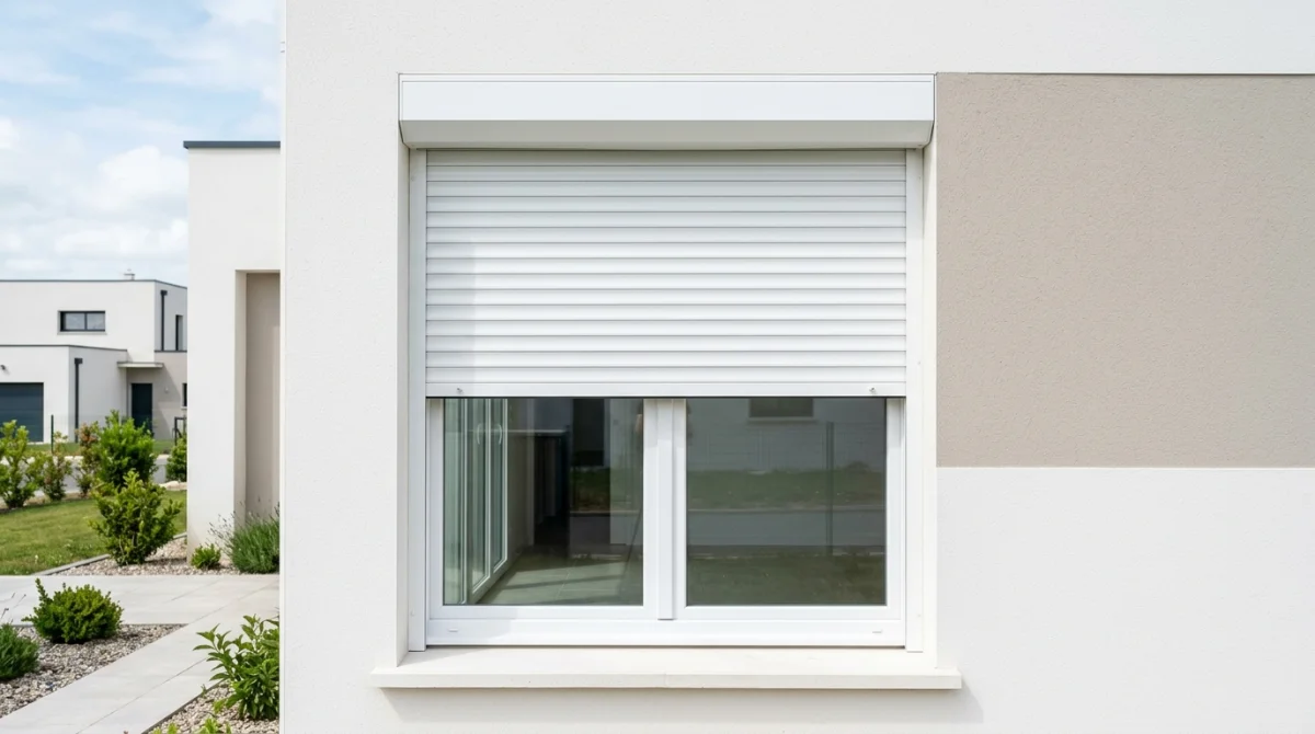 Volet roulant en PVC blanc moderne installé sur une fenêtre extérieure pour illustrer le prix d un volet roulant en pvc.