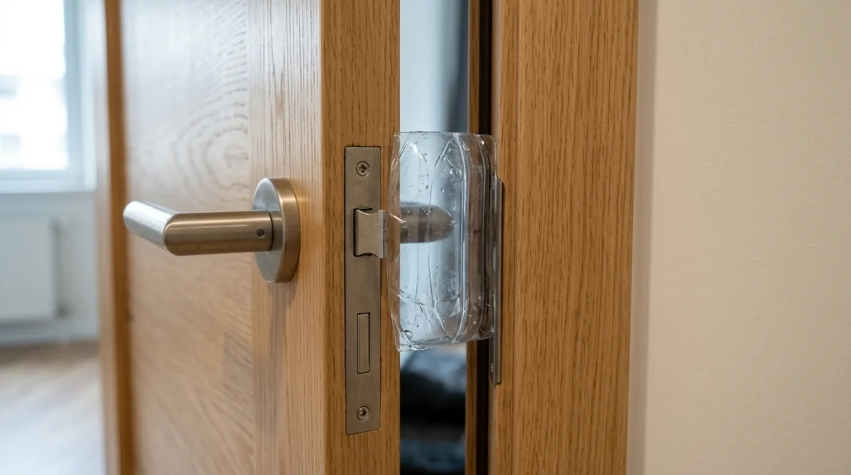 Technique pour savoir comment ouvrir une porte claquée en utilisant une bouteille en plastique insérée dans l'encadrement.