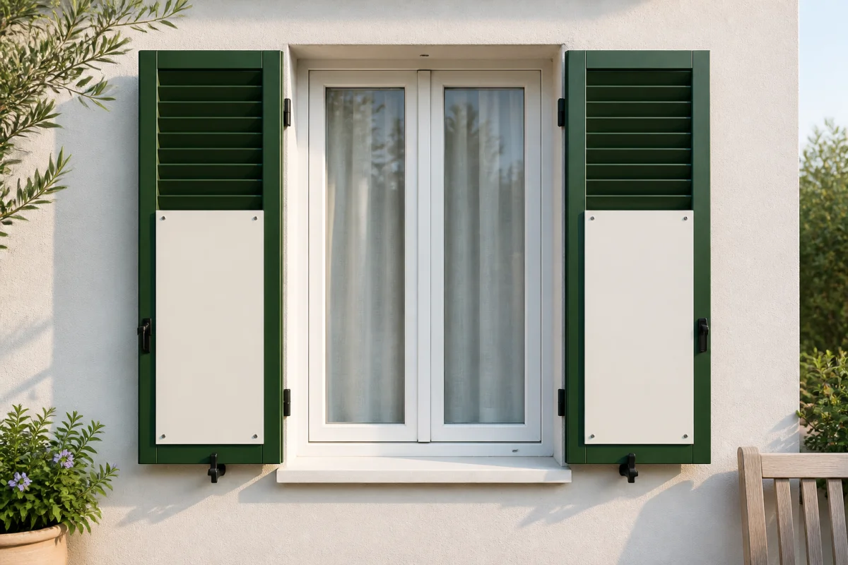 Volets persiennes fermés avec panneau opaque intérieur fixé, solution efficace pour renforcer l’obscurité et l’intimité bred geschniegelt